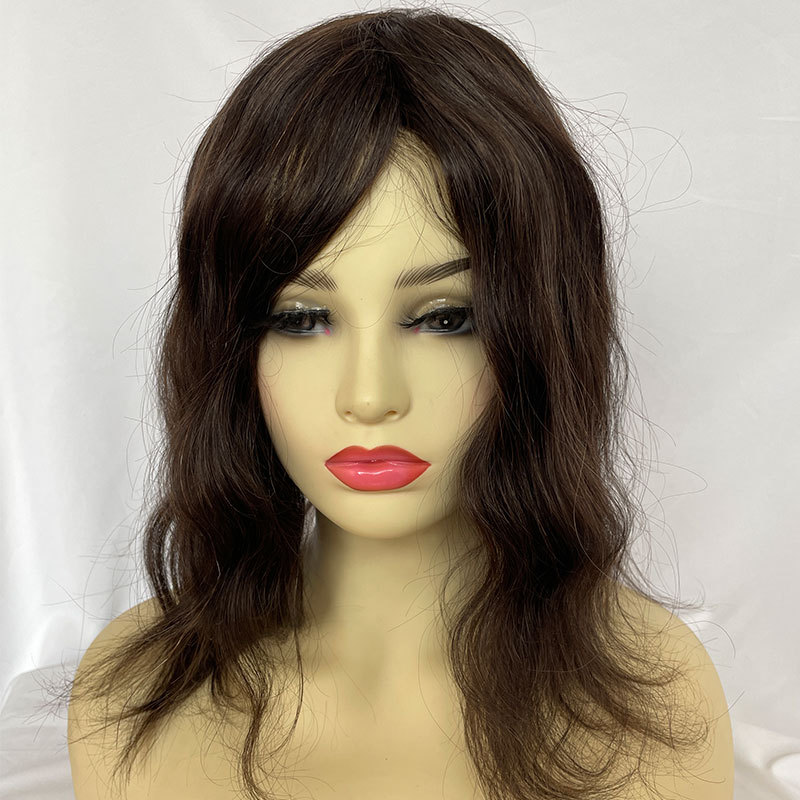 Men's Toupee Long Women Hair Toupee PU Base Straight Human Hair Pieces Brown Hair Replacement Systems Remy Hair 8X10 Long 12inch Men' s Toupee Wig