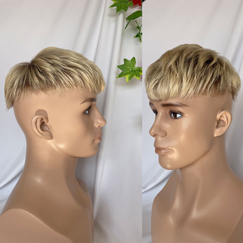 Men's Toupee Human Hair 8x10 Hairpiece For Mens Hair Replacement System Bases Short Touppe Men Wigs Swiss Lace Toupee Ombre 60# Color 3inch Cut Wigs