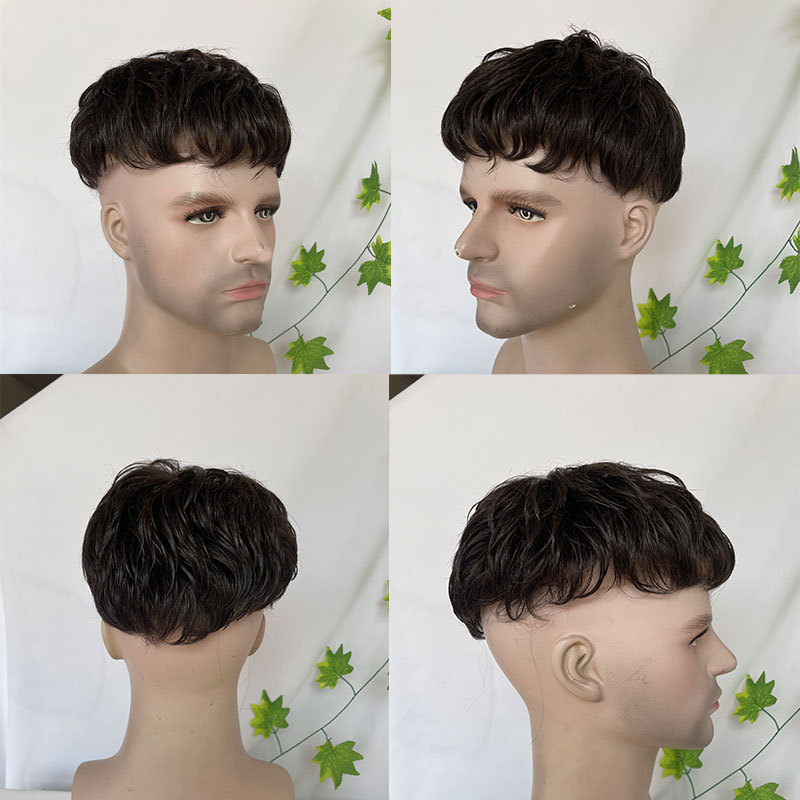 Men's Toupee Human Hair 8x10 Hairpiece For Mens Hair Replacement System Bases Short Touppe Men Wigs Swiss Lace Toupee Ombre 60# Color 3inch Cut Wigs