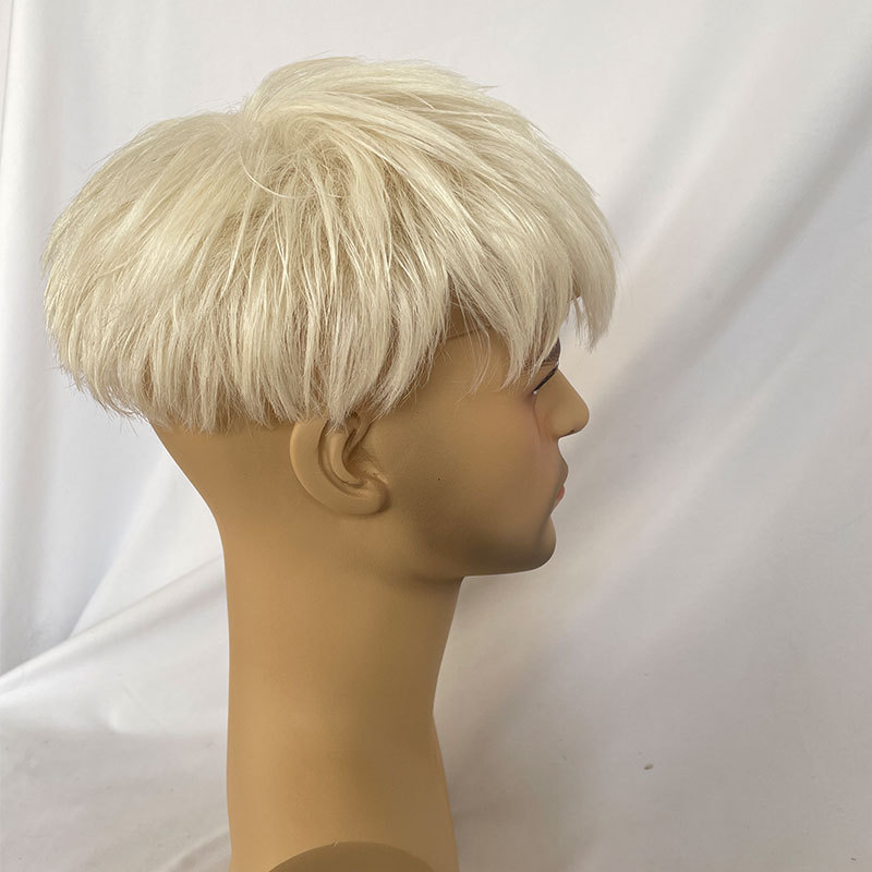Voloria 100% Human Hair Men's Toupee Cut Hair Style French Lace With PU Around Base Men's Wig Hairpiece 1B Color 8x10inch