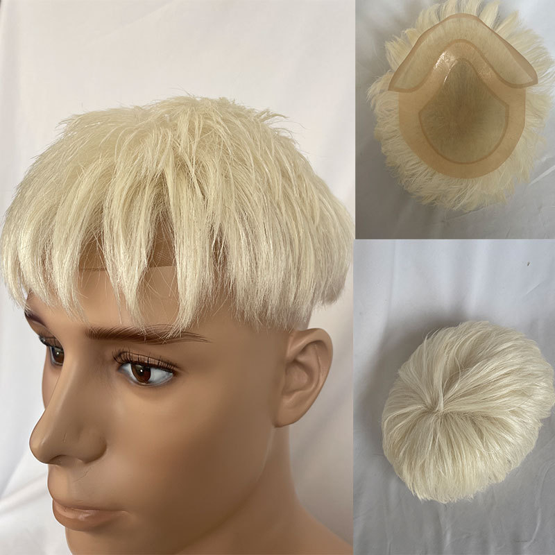 Cut Style Toupee For Men Human Hair Men Wigs 8X10 Lace With PU Toupee Blonde Color613 Replacement System Hair Pieces Men Toupee