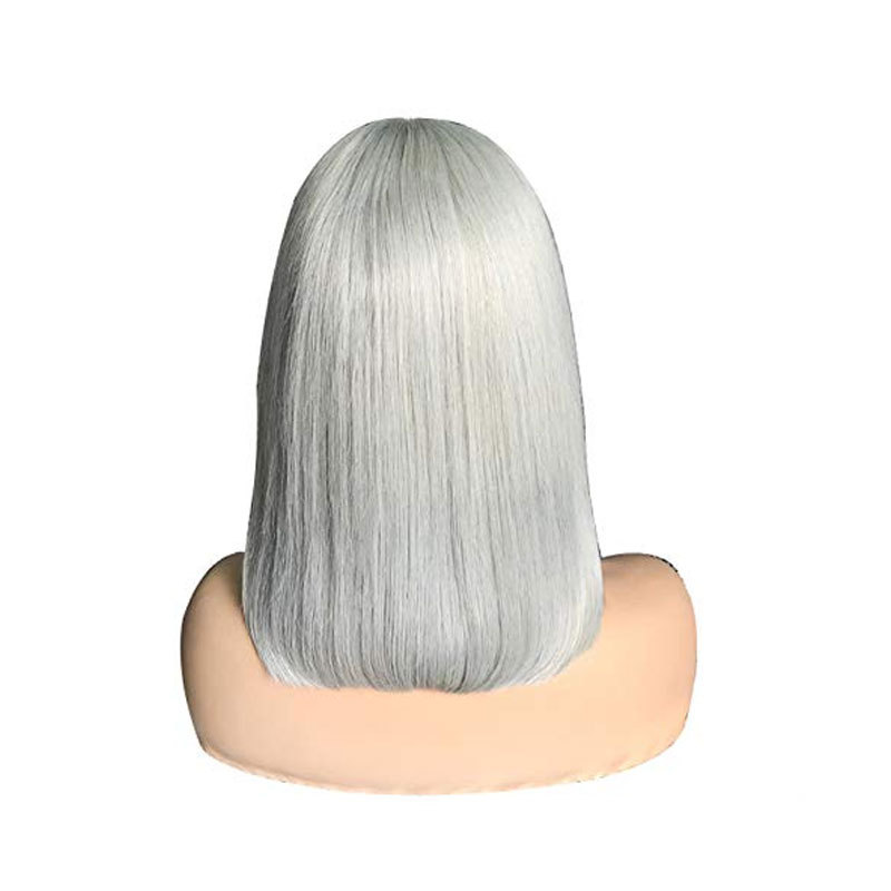Grey Lace Bob Wig Straight Human Hair 10inch Pre Plucked Short Cut Brazilian Virgin Hair 180% Density Glueless Bob Wig 13x4x1 Swiss Lace Middle Part For Women