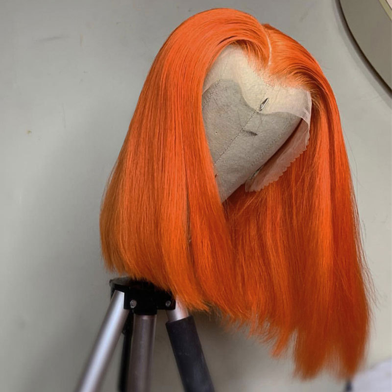 Orange Ginger Human Hair Straight Wigs BOB Wig 13x4 Lace Front Human Hair Wigs Transparent Lace Wig For Black Women Brazilian Remy Hair 180% Density