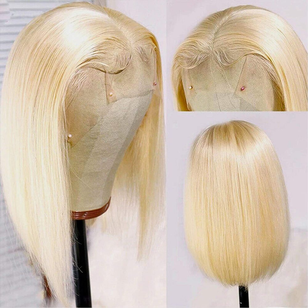 Grey Lace Bob Wig Straight Human Hair 10inch Pre Plucked Short Cut Brazilian Virgin Hair 180% Density Glueless Bob Wig 13x4x1 Swiss Lace Middle Part For Women