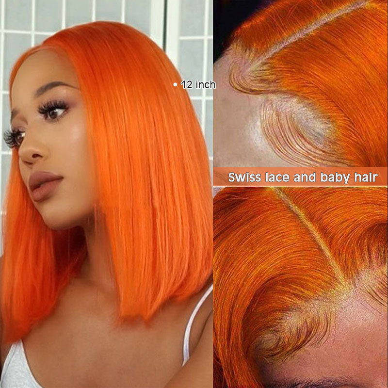 Orange Ginger Human Hair Straight Wigs BOB Wig 13x4 Lace Front Human Hair Wigs Transparent Lace Wig For Black Women Brazilian Remy Hair 180% Density