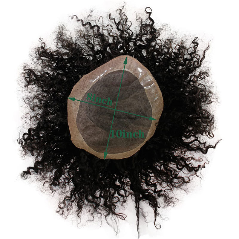 Fine Mono Mens Toupee Human Hair Replacement System Men Hair Cut Style Curly 10x8 inch Hair Pieces Toupee With PU Base Black 1B#