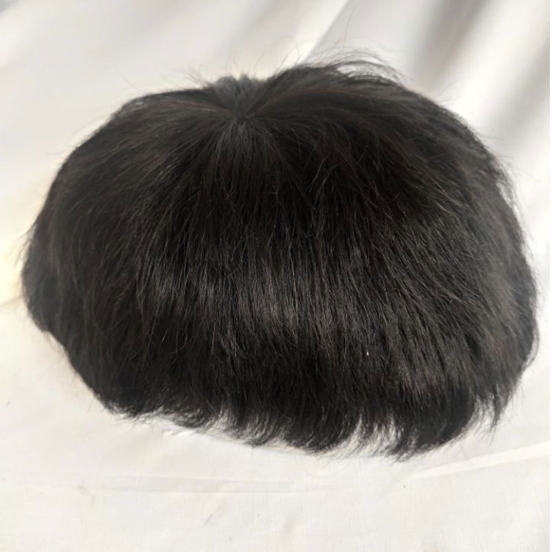Fine Mono Mens Toupee Human Hair Replacement System Men Hair Cut Style Curly 10x8 inch Hair Pieces Toupee With PU Base Black 1B#