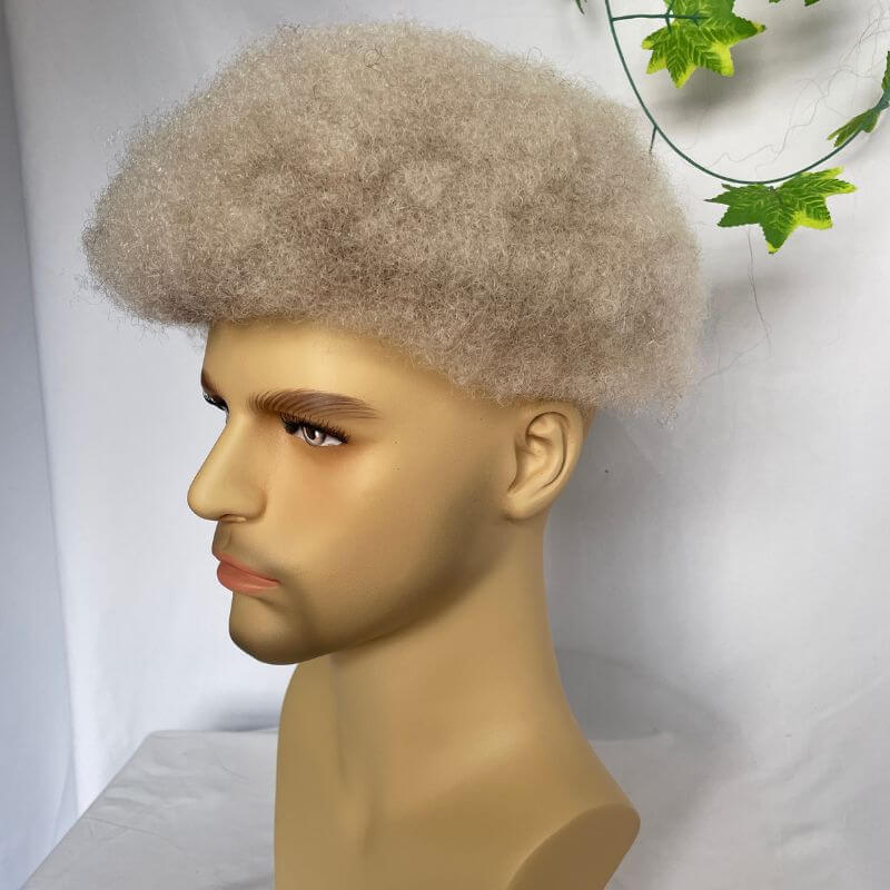 Afro Wig Toupee For Men Full Lace Toupee Wigs For Black Men Swiss Lace Human Hair System Curly 10x8inch Ombre #60 White Color Men's Toupee Afro Curly Men Wigs