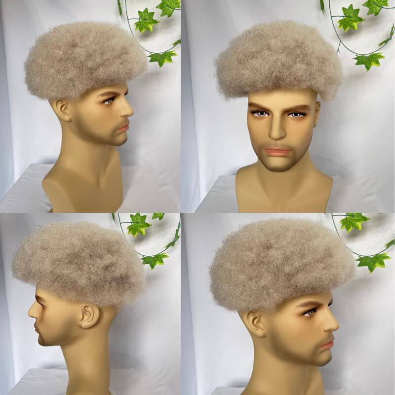 Afro Wig Toupee For Men Full Lace Toupee Wigs For Black Men Swiss Lace Human Hair System Curly 10x8inch Ombre #60 White Color Men's Toupee Afro Curly Men Wigs