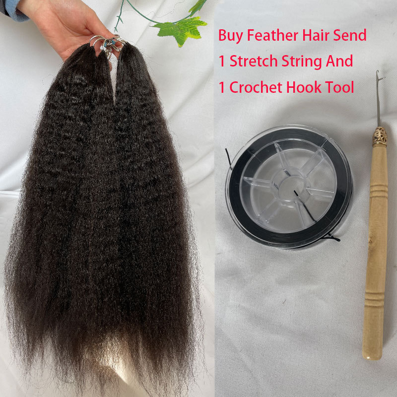 Long Hair Extension 18-24Inch 200pc/Lot Feather Hair Extension 100% Remy Human Hair Extensions Feather Wig Kinky Straight Hair Natural Color