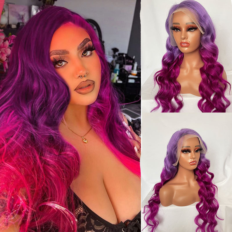 Lace Front Wigs Ombre Purple Wigs 2 Tones Loose Wave 13X4 Lace Front Colored Wig Brazilian Remy Ombre Human Hair Wigs For Women 150% Density