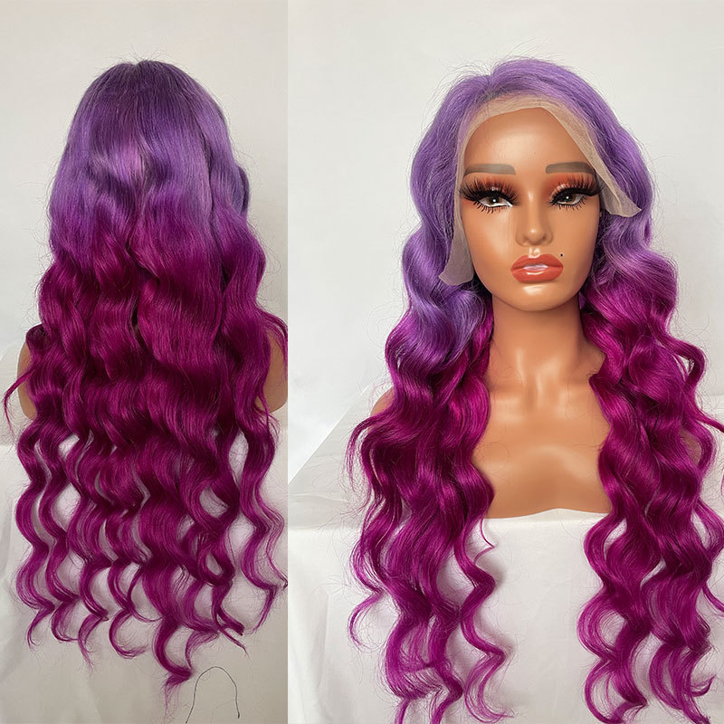 Lace Front Wigs Ombre Purple Wigs 2 Tones Loose Wave 13X4 Lace Front Colored Wig Brazilian Remy Ombre Human Hair Wigs For Women 150% Density