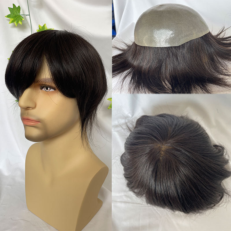 Voloria Thick Skin Base Toupee 100% Remy Human Hair Replacement Systems Hair Pieces For Men's Toupee 9.5x8.5inch Natural Color