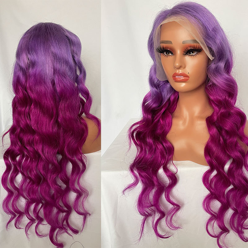 Lace Front Wigs Ombre Purple Wigs 2 Tones Loose Wave 13X4 Lace Front Colored Wig Brazilian Remy Ombre Human Hair Wigs For Women 150% Density