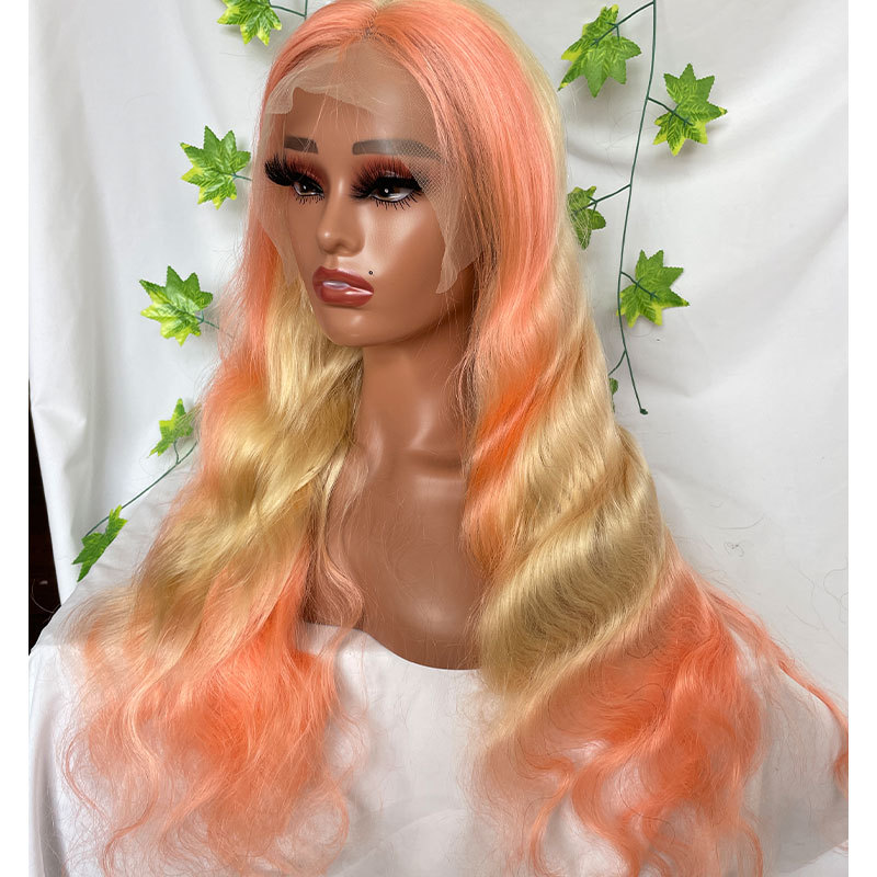 Ombre Pink Wigs Blonde 613 Human Hair Brazilian Remy Colored Human Hair Wigs For Women Body Wave 13X4 Lace Front Human Hair Wig