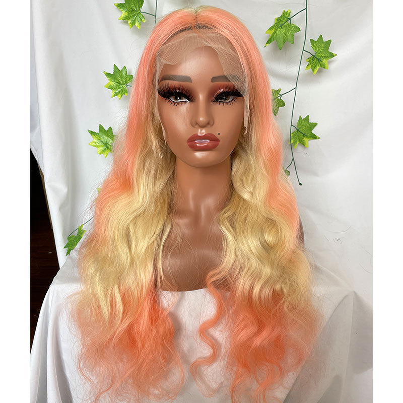 Ombre Pink Wigs Blonde 613 Human Hair Brazilian Remy Colored Human Hair Wigs For Women Body Wave 13X4 Lace Front Human Hair Wig
