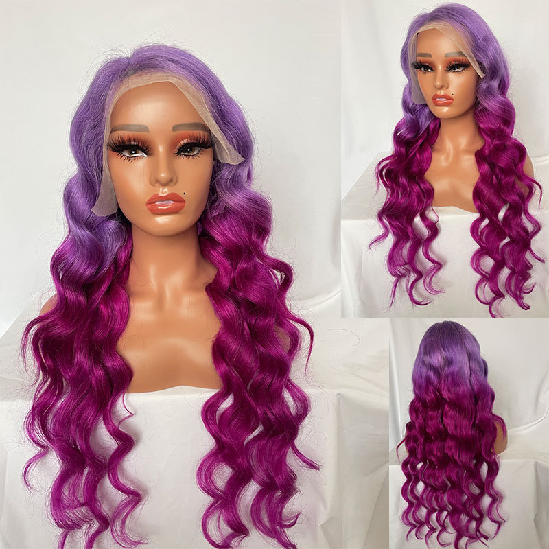 Lace Front Wigs Ombre Purple Wigs 2 Tones Loose Wave 13X4 Lace Front Colored Wig Brazilian Remy Ombre Human Hair Wigs For Women 150% Density