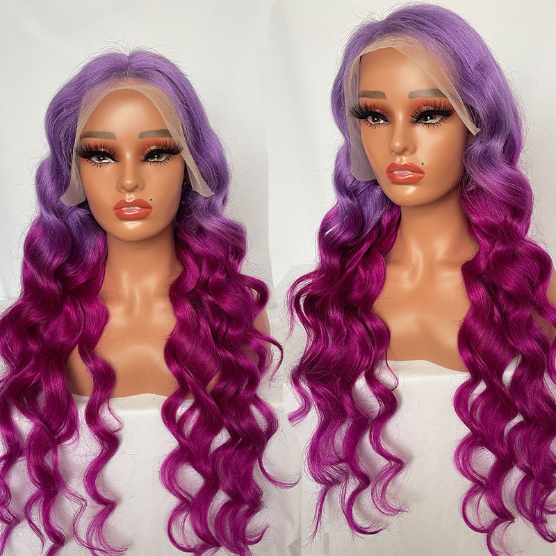 Lace Front Wigs Ombre Purple Wigs 2 Tones Loose Wave 13X4 Lace Front Colored Wig Brazilian Remy Ombre Human Hair Wigs For Women 150% Density