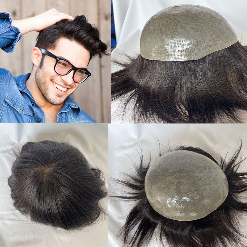 Voloria Thick Skin Base Toupee 100% Remy Human Hair Replacement Systems Hair Pieces For Men's Toupee 9.5x8.5inch Natural Color