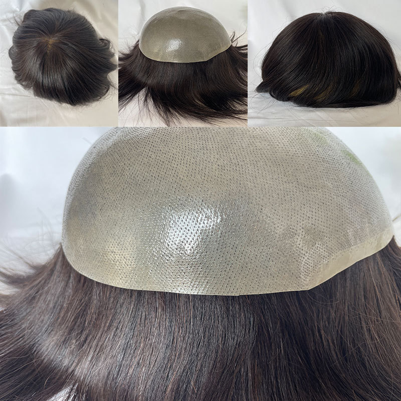 Voloria Thick Skin Base Toupee 100% Remy Human Hair Replacement Systems Hair Pieces For Men's Toupee 9.5x8.5inch Natural Color