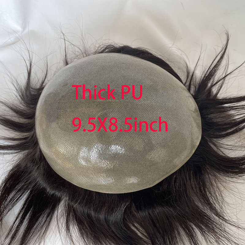 Voloria Thick Skin Base Toupee 100% Remy Human Hair Replacement Systems Hair Pieces For Men's Toupee 9.5x8.5inch Natural Color