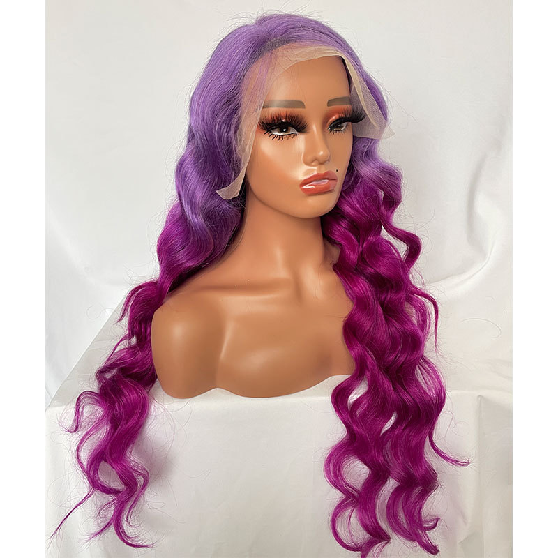 Lace Front Wigs Ombre Purple Wigs 2 Tones Loose Wave 13X4 Lace Front Colored Wig Brazilian Remy Ombre Human Hair Wigs For Women 150% Density