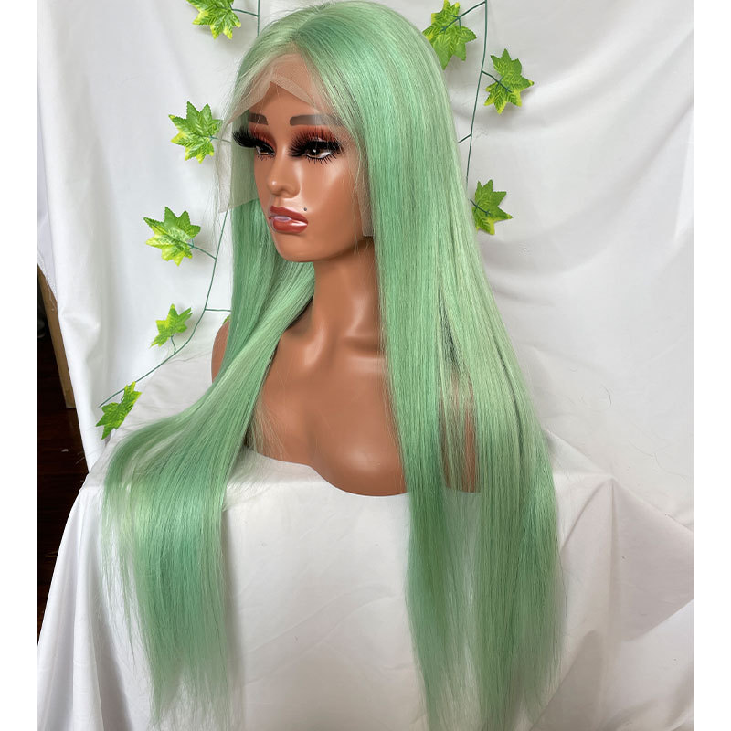 Colored Human Hair Wigs For Women Green Straight Wigs Remy Brazilian Human Hair 13X4 Lace Front Wig For Women Bleached Knots Pre Plucked
