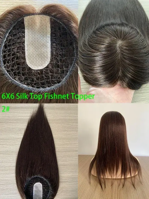 Fishnet Topper for Women Hair Loss Silk Top Topper For Thinning Hair Human Hair Toupee for Women