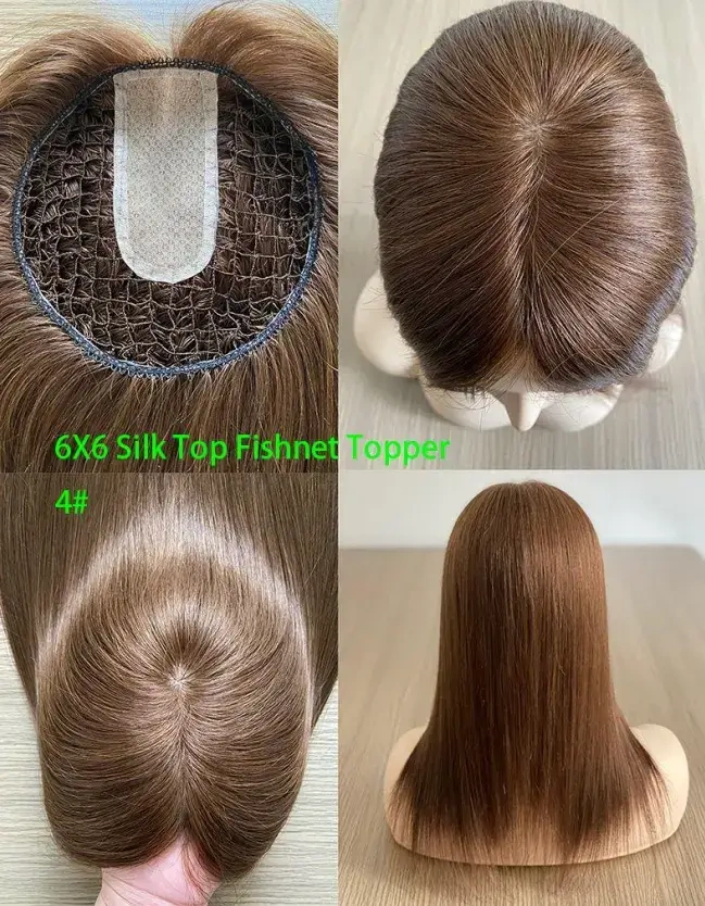 Fishnet Topper for Women Hair Loss Silk Top Topper For Thinning Hair Human Hair Toupee for Women