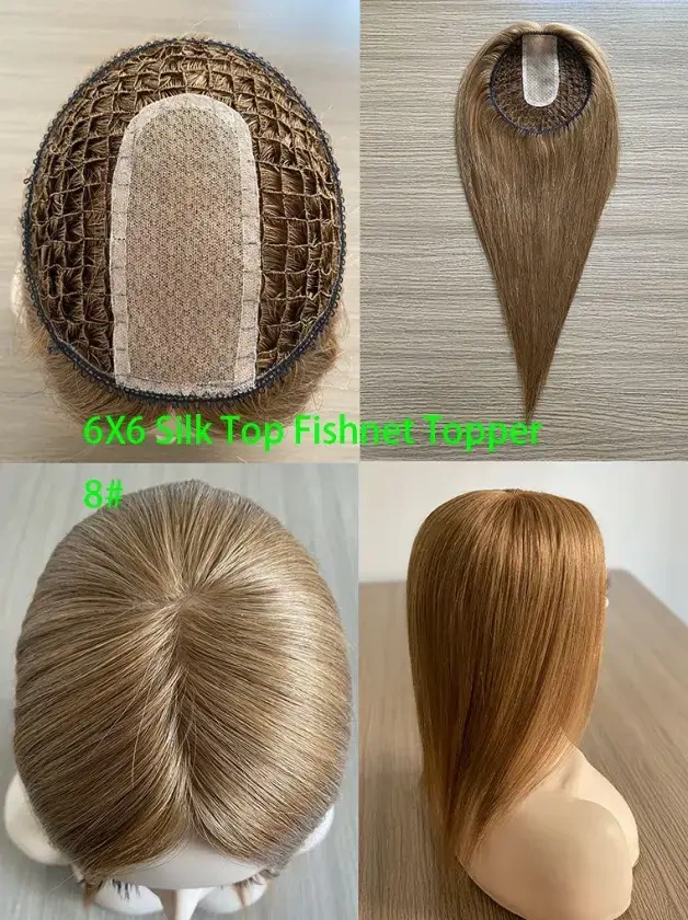 Fishnet Topper for Women Hair Loss Silk Top Topper For Thinning Hair Human Hair Toupee for Women