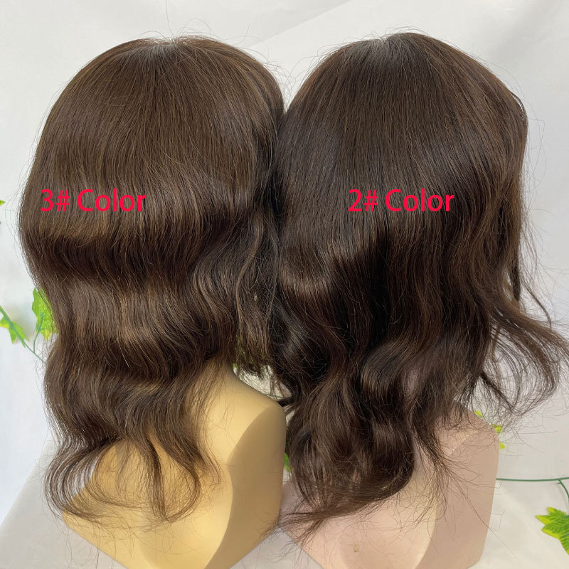 Men's Toupee Long Women Hair Toupee PU Base Straight Human Hair Pieces Brown Hair Replacement Systems Remy Hair 8X10inch 12inch Men' s Toupee Wig