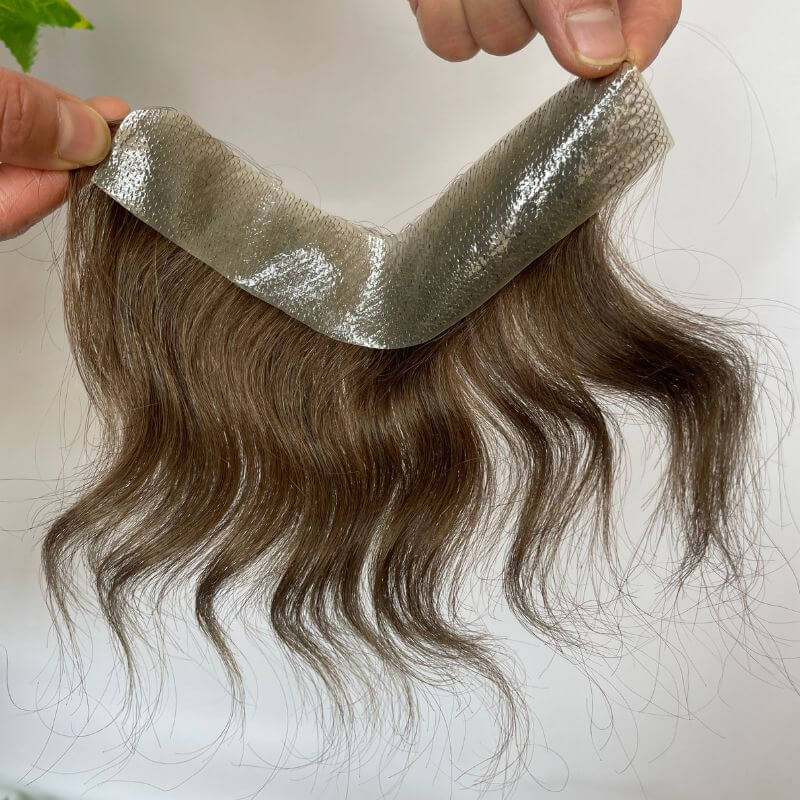Men's Toupee Human Short Hair Piece For Men V Style Front Male Remy Hair Natural Extension Hairline With Thin Skin Base 7 Brown Color
