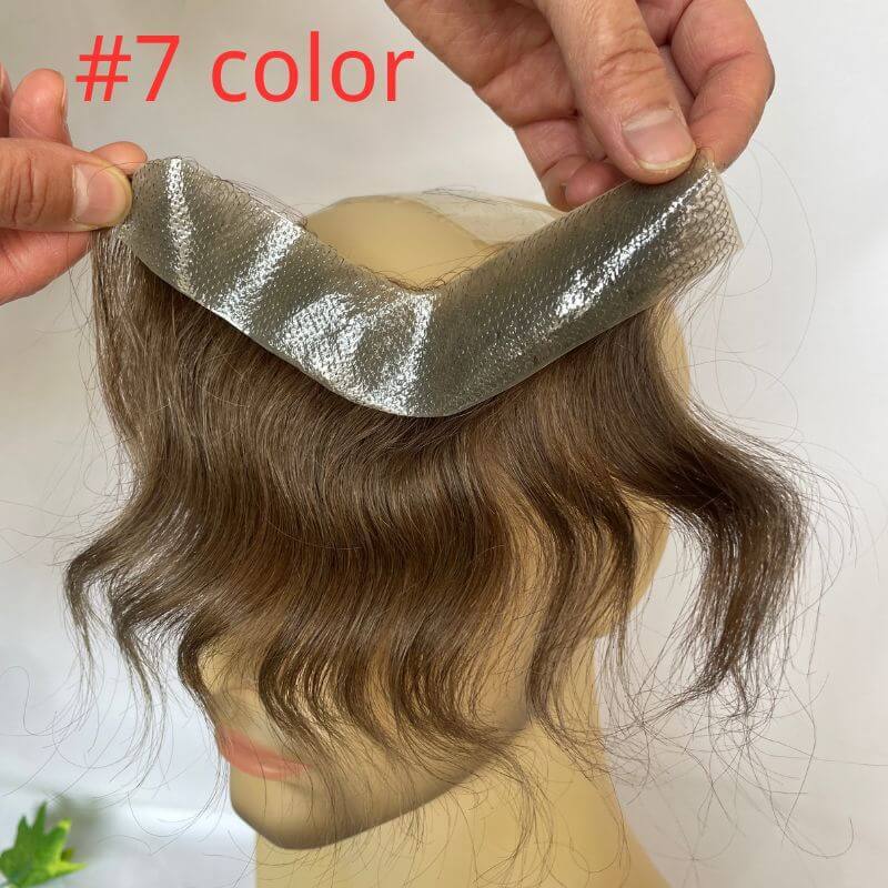 Men's Toupee Human Short Hair Piece For Men V Style Front Male Remy Hair Natural Extension Hairline With Thin Skin Base 7 Brown Color