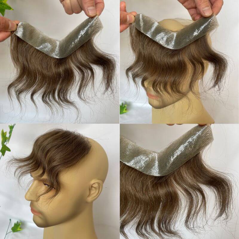 Men's Toupee Human Short Hair Piece For Men V Style Front Male Remy Hair Natural Extension Hairline With Thin Skin Base 7 Brown Color