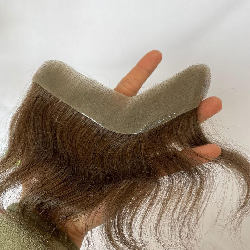 Men's Toupee Human Short Hair Piece For Men V Style Front Male Remy Hair Natural Extension Hairline With Thin Skin Base 7 Brown Color