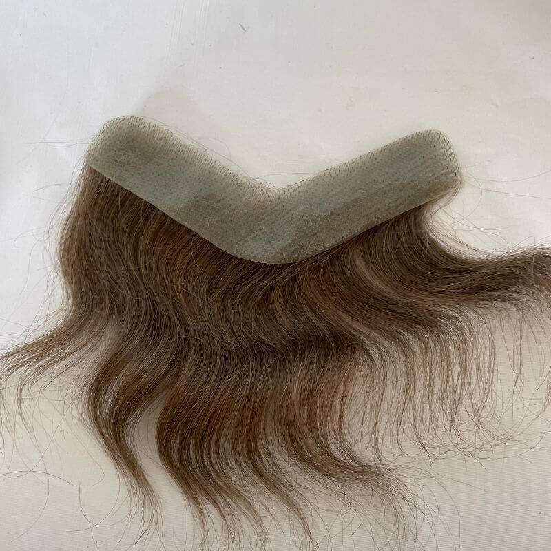 Men's Toupee Human Short Hair Piece For Men V Style Front Male Remy Hair Natural Extension Hairline With Thin Skin Base 7 Brown Color