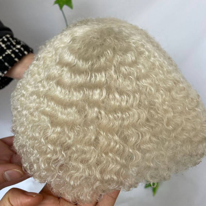 Voloria Toupee Afro Curly White Color Human Hair 10X8 inch 6-8mm Curly Human Hair Mens Hairstyles 360 Men Wave Swiss Full Lace Curly Wigs Toupee
