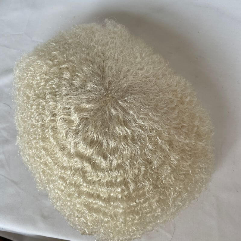 Voloria Toupee Afro Curly White Color Human Hair 10X8 inch 6-8mm Curly Human Hair Mens Hairstyles 360 Men Wave Swiss Full Lace Curly Wigs Toupee