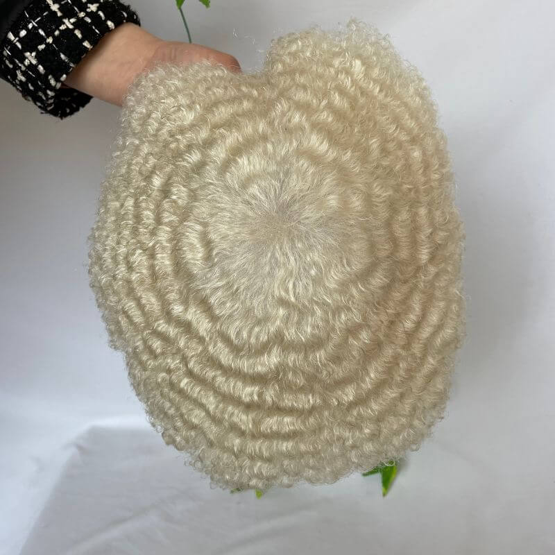 Voloria Toupee Afro Curly White Color Human Hair 10X8 inch 6-8mm Curly Human Hair Mens Hairstyles 360 Men Wave Swiss Full Lace Curly Wigs Toupee