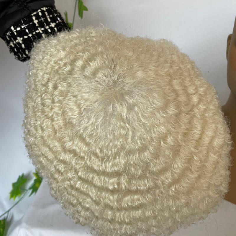 Voloria Toupee Afro Curly White Color Human Hair 10X8 inch 6-8mm Curly Human Hair Mens Hairstyles 360 Men Wave Swiss Full Lace Curly Wigs Toupee