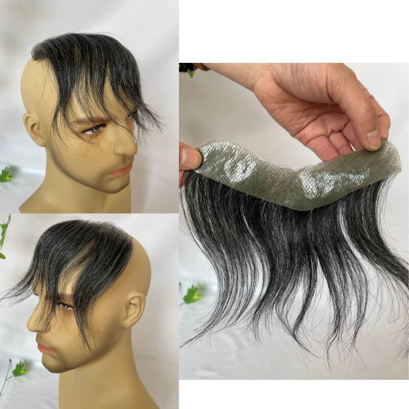 Men's Toupee 100% European Hair System V Shape Human Hairline 1B 20 Toupee For Men Replacement System V Frontal Toupee Thin Skin PU 6inch 3x17 cm 1B Human Hair Mixed 20% Gray Synethetic Hair