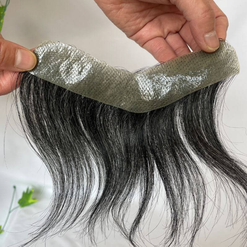 Men's Toupee 100% European Hair System V Shape Human Hairline 1B 20 Toupee For Men Replacement System V Frontal Toupee Thin Skin PU 6inch 3x17 cm 1B Human Hair Mixed 20% Gray Synethetic Hair