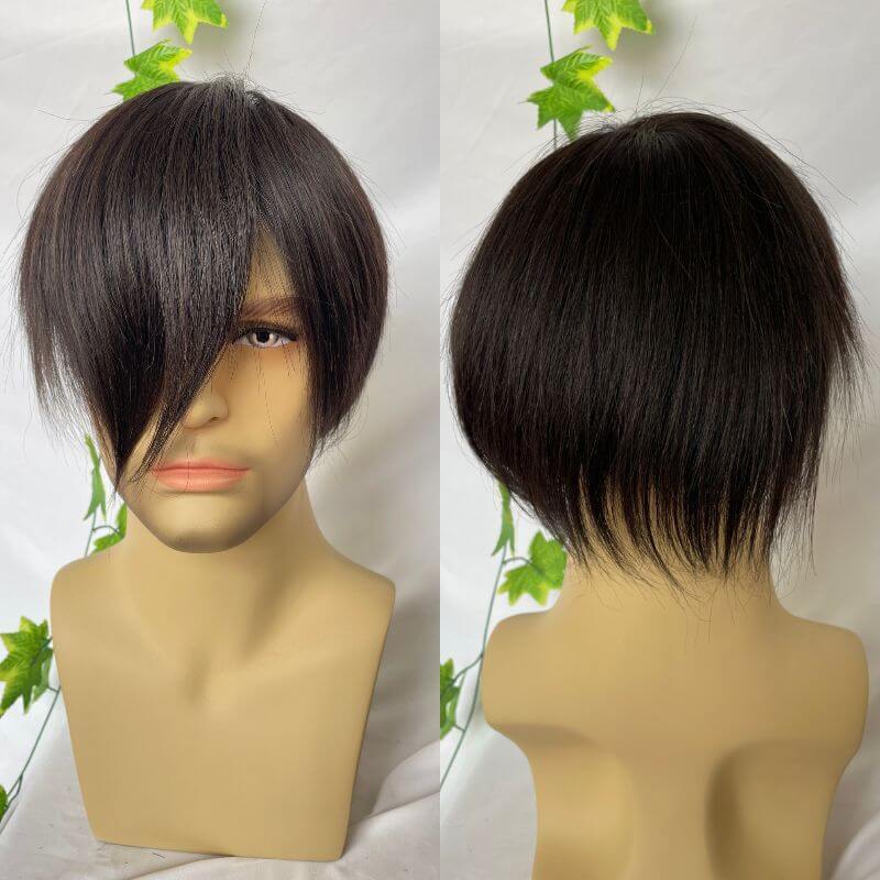 Voloria Men's Toupee 7.5X6.5inch  PU and MOMO Lace PU Round Sikin Lace Hair System 14X19cm Natural Color 1B