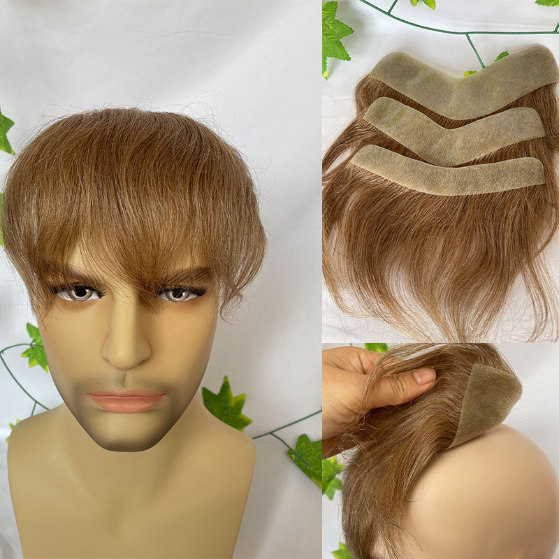 Men Frontal Hairline Toupee 100% Human Hair Skin PU Man Hairpieces Topper For Natural Hairline Replaceme #2 Dark Brown Color Toupee For Men Replacement System V Frontal Toupee 4x18CM