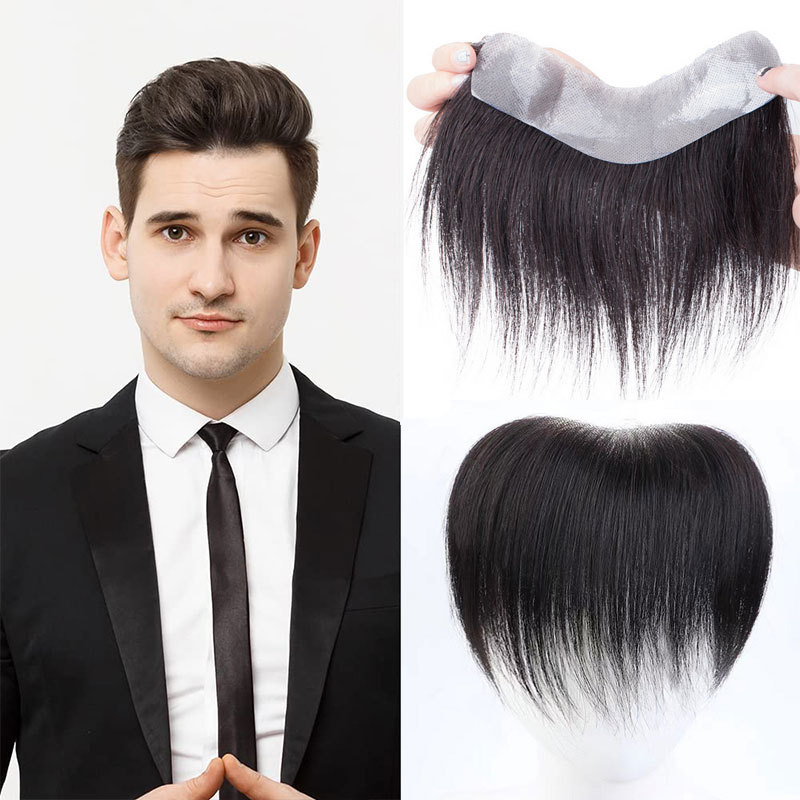 Men's Toupee 100%European Hair System V Shape Human Hairline Toupee For Men Replacement System V Frontal Toupee Thin Skin PU 6inch