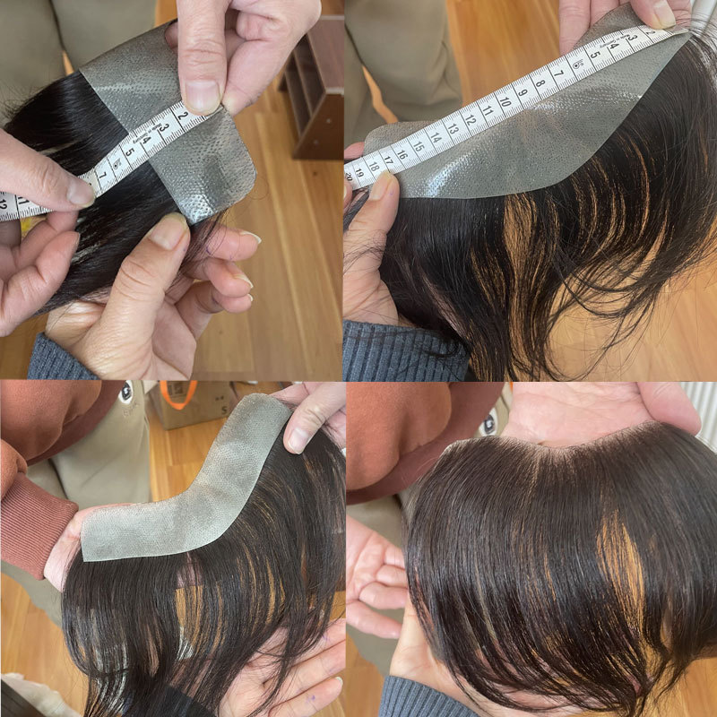 Men Frontal Hairline Toupee 100% Human Hair Skin PU Man Hairpieces Topper For Natural Hairline Replaceme #2 Dark Brown Color Toupee For Men Replacement System V Frontal Toupee 4x18CM