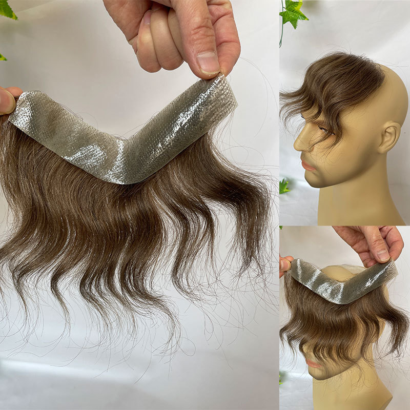 Men Frontal Hairline Toupee 100% Human Hair Skin PU Man Hairpieces Topper For Natural Hairline Replaceme #2 Dark Brown Color Toupee For Men Replacement System V Frontal Toupee 4x18CM