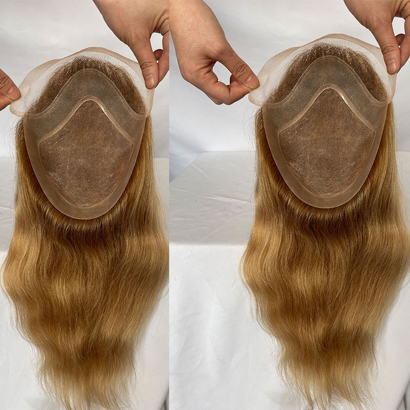 12-14inch Long Virgin Human Hair Toupee For Men Mono Best Natural Hairline Men's Wig Ombre Blonde Color 12inch 10x8 Toupee Men Hair Wigs