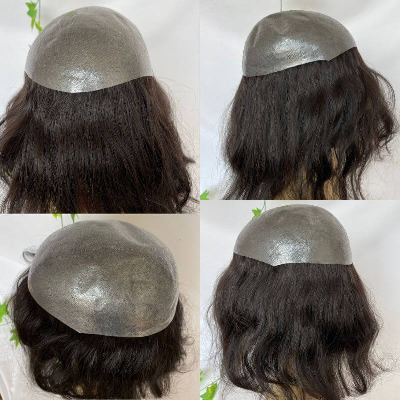 Voloria 12inch Toupee For Man Thin Skin Full PU Men's Hair System Virgin Human Hair 1B Natural Color Replacement System Pieces For Men 10x8inch