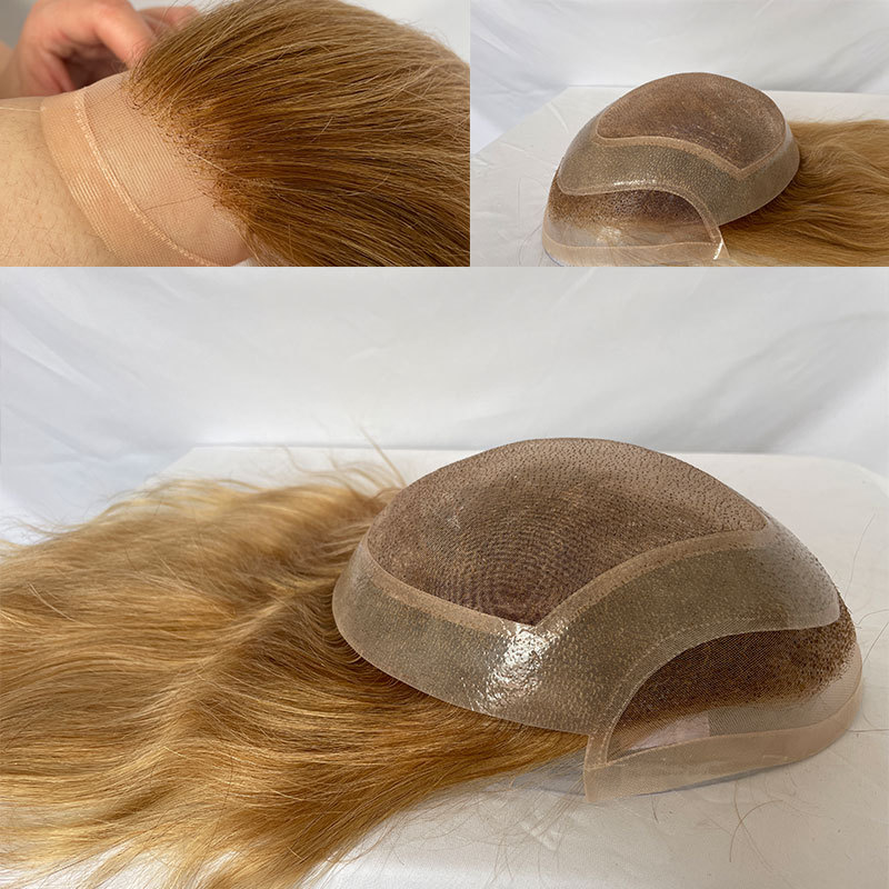 12-14inch Long Virgin Human Hair Toupee For Men Mono Best Natural Hairline Men's Wig Ombre Blonde Color 12inch 10x8 Toupee Men Hair Wigs